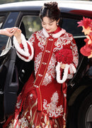 Red Mamianqun Bridal Toast Dress Set | Detachable Warm Cape