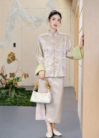 New-Chinese Zen Set | Mandarin Top & Slit Skirt Qipao Co-ord