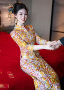 Winter Longfeng Gua Bridal Outfit | Heavy-Embroidery Xiuhe Two-Piece