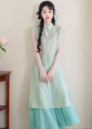 Modern Chinese Summer Two-Piece Green Dress Set
