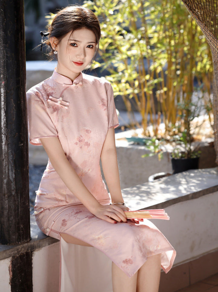 Summer Slim Cheongsam Dress | Elegant Long Jacquard Qipao for Women