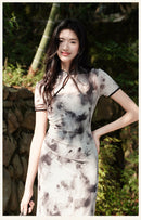 Ink-Wash Modern Qipao Midi | Short Sleeves & Black-Grey