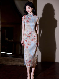 Vintage Qipao Dress | Chinese Slim-fit Mandarin Collar Floral Design
