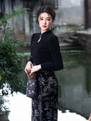 Winter New-Chinese Black Bodycon Dress