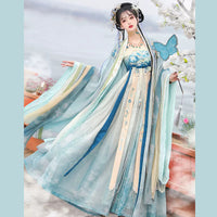 Traditional Chinese Hanfu Dress with Butterfly Embroidery and Flowing Layers