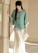Modern Chinese Set | Brocade Frog-Button Cape Top & Maxi Skirt
