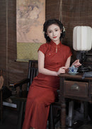 Loose-Fit Red Modern Qipao Dress | Mandarin Collar, Frog Buttons, Side-Slit Elegant Maxi