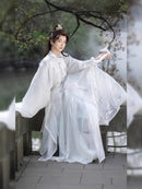 Traditional Chinese Hanfu Elegant White Silk Costume with Embroidered Designs for Men