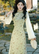 Light Green Daily Plush Vintage Qipao for Winter | Elegant Warmth Long Dress