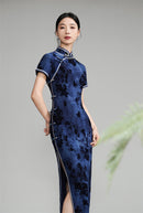 Indigo Vintage Chinese Plus-size Qipao Maxi | Mandarin Collar