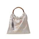 Elegant Floral Embroidered Silk Tote Bag With Bamboo Handle For Hanfu Styling