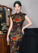 Colorful Sleeveless Plaid Qipao Dress