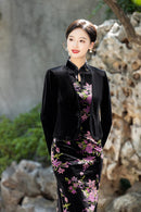 New-Chinese Black Qipao Jacket | Fitted V-Neck with Beaded Frog Buttons & Tassels