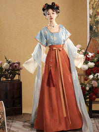 Tang Beizi & Round-Collar Hanfu Set | Eight-Panel Qiyao Ruqun