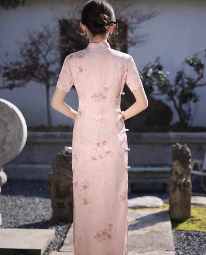 Summer Slim Cheongsam Dress | Elegant Long Jacquard Qipao for Women