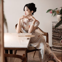 Elegant Floral Embroidered Qipao Dress – Traditional Chinese Cheongsam for Hanfu Styling