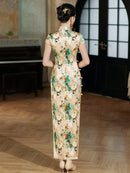 Floral Silk Cheongsam Dress, Traditional Chinese Silk Qipao, Elegant Silk Dress with Floral Print