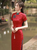 Vintage Chinese Jacquard Qipao Dress | Slim Fit Mandarin Collar Cheongsam