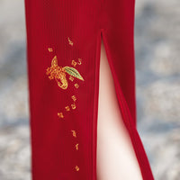 Long Short-Sleeve Embroidered Cheongsam | Slim Mandarin Dress