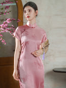 Pink Full-Front Long Qipao | Traditional Design Elegant Women’s Style