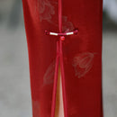 Wine Red Jacquard Satin Qipao Dress | Mandarin Collar Slim Split Cheongsam Evening Gown