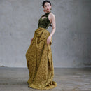 Dark Green Vintage Jacquard Dress Set | Gold Brown Banquet Look