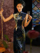 Floral Print Vintage Qipao | Slim Fit Mandarin Collar Long Maxi