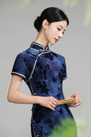 Indigo Vintage Chinese Plus-size Qipao Maxi | Mandarin Collar