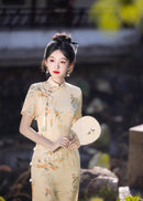 天鹅绒黑色碎花旗袍连衣裙优雅晚装风格