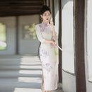 Pink Floral Three-Quarter Sleeve Qipao Dress | Refined Formal Look