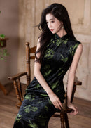 Autumn Velvet Qipao Sleeveless | Modern Mandarin Slim Long Evening Dress