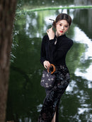 Winter New-Chinese Black Bodycon Dress