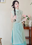 Modern Chinese Summer Two-Piece Green Dress Set