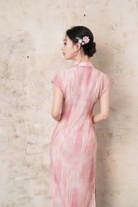 Half-Overlap Long Qipao | Cap-Sleeve Slim Mandarin Dress