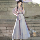 Elegant Purple and White Hanfu Dress with Floral Embroidery