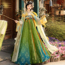 Vintage Chinese Hanfu Dress for Women, Floral Embroidery with Elegant Long Sleeves