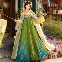Vintage Chinese Hanfu Dress for Women, Floral Embroidery with Elegant Long Sleeves