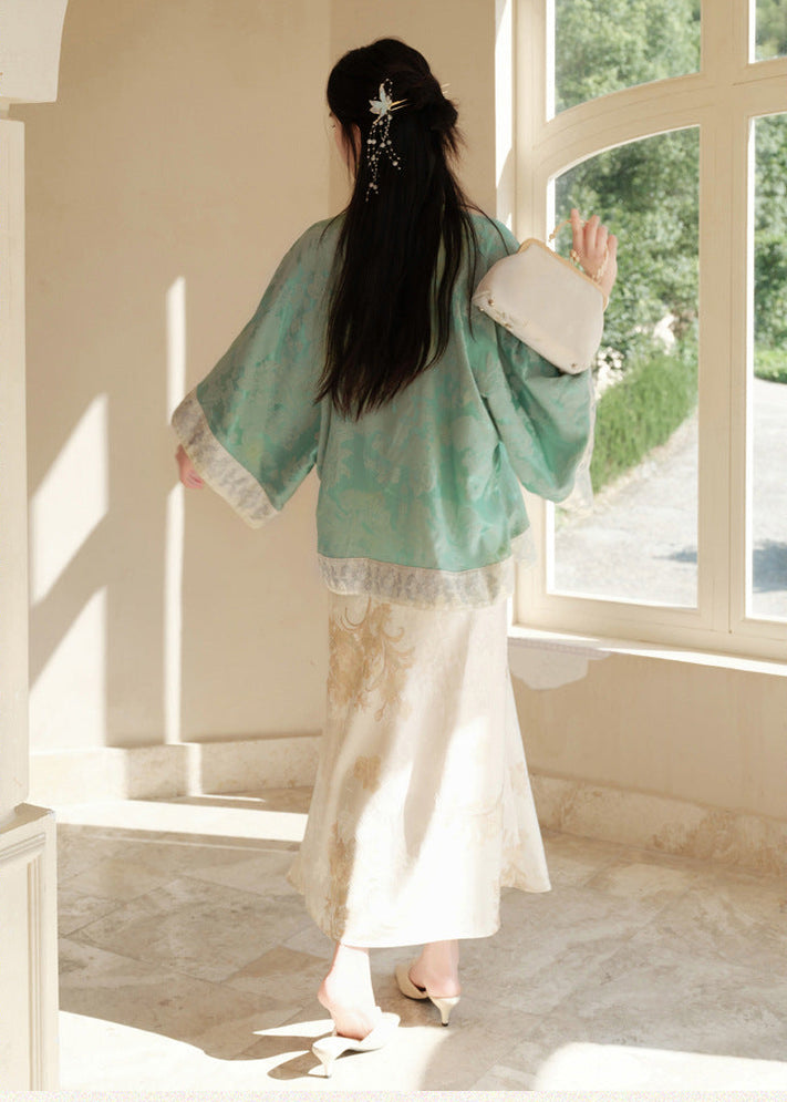 Modern Chinese Set | Brocade Frog-Button Cape Top & Maxi Skirt
