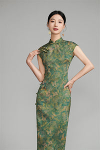 Shanghai Vintage Style Jacquard Satin Qipao | Sleeveless Long Cheongsam