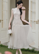 Lace Qipao Gown | Sleeveless White Mandarin Maxi Dress
