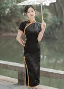 Black Mandarin Collar Qipao | Exquisite Tassel Detail Slim Fit Dress