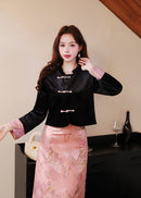 Embellished Frog-Button Top & Jacquard Skirt Set | New Chinese