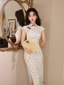 Polka-Dot Modern Qipao | Ivory with Burgundy Dots