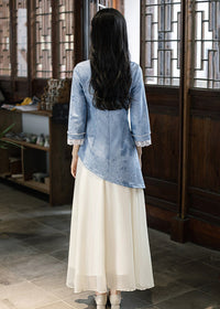 Modern Chinese Long-Sleeve Cinched Dress