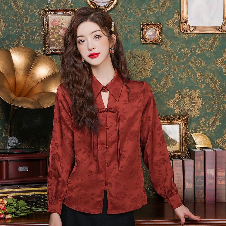 Elegant Floral Silk Blouse with Tie Neck Design