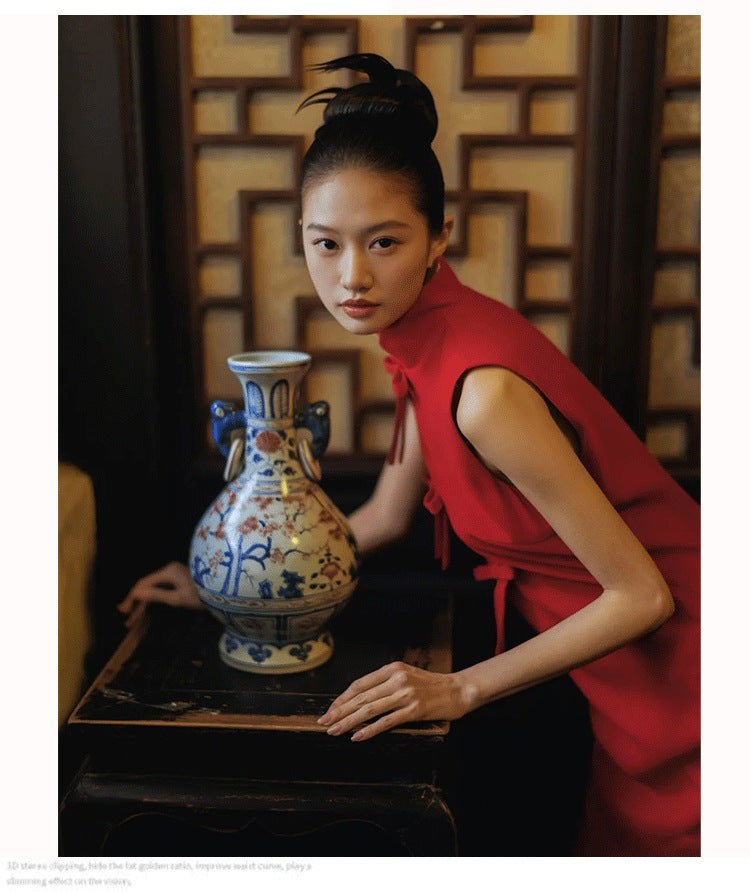 Modern Sleeveless Mandarin Collar Qipao | Elegant Retro Long Engagement Dress
