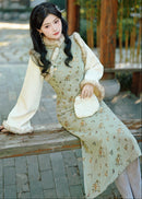 Light Green Daily Plush Vintage Qipao for Winter | Elegant Warmth Long Dress