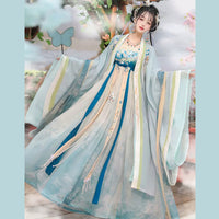 Traditional Chinese Hanfu Dress with Butterfly Embroidery and Flowing Layers
