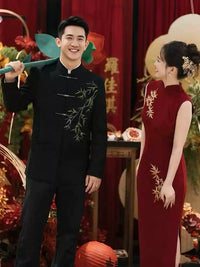 New Chinese Bamboo Embroidery Couple Outfit | Zhongshan & Cheongsam
