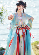 Sheer Shawl Hanfu Set | Embroidered Jacket & Chest-High Skirt